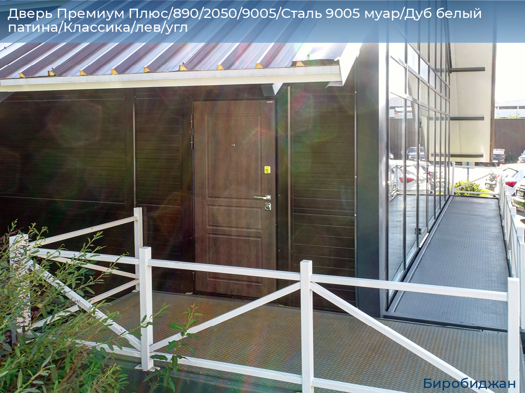 Дверь Премиум Плюс/890/2050/9005/Сталь 9005 муар/Дуб белый патина/Классика/лев/угл, birobidzhan.doorhan.ru